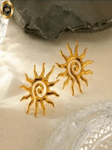 1 Đôi bông tai hình mặt trời xoắn ốc tối giản bằng thép không gỉ 304, thích hợp để đeo hàng ngày, cũng là món quà hoàn hảo cho Ngày Valentine hoặc Ngày của Mẹ. - Vàng - Xem 3