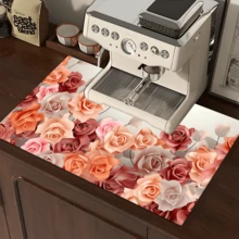 1pc Floral Pattern Absorbent Dish Drying Mat, Home Decor, Suitable For Espresso Machine Surface, Sink Drain Mat, Faucet Pad, Bathroom Cup Mat, Kitchen & Bathroom Accessories - Multicolor - View 5