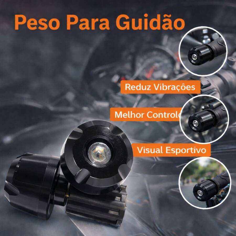 Peso de Guidão Universal Para Moto e Scooter Com Acabamento Anodizado Preto Antivibração e Fácil Instalação