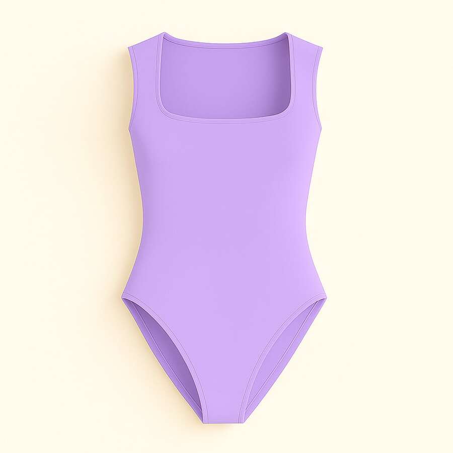 Women's Tank Top Bodysuit With Square Neckline,  Blogger Style, Summer 2026, Casual, No Back, Beach Vacation - 紫丁香色 - 查看 1