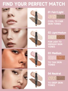FV Dual-Ended Contour Highlighter Stick 2-In-1-Blendable Formula Sculpting Stick For Face Body Creamy Natural Finish Brand Beauty Makeup Face Paint Cosmetic Ideal For Y2K Fancy Fashion Suitable For Birthday Gift Party Ready Best Color - 02 Vanilla & Mocha - View 6