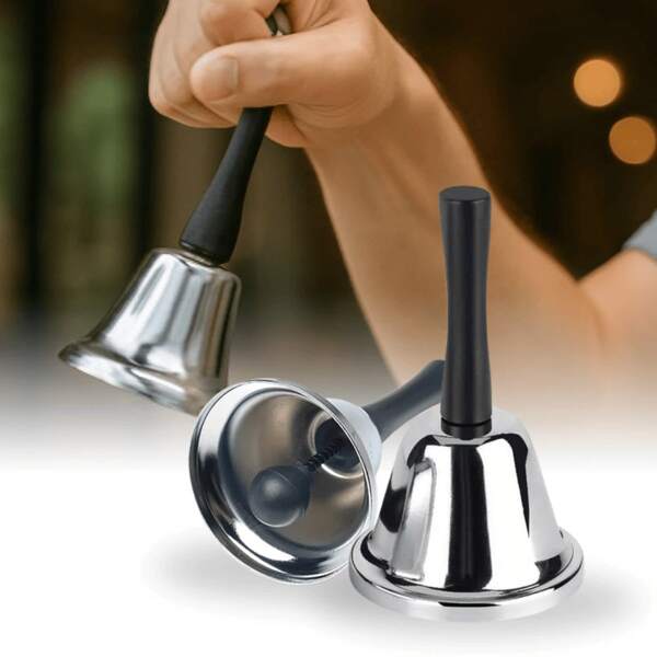 Sinos de Mão em Aço Inox Prateado Jingles Para Adultos Decora, Sino Para Serviços de Chamada em Recepção, Escolar, Restaurante, Hotel, Papaie Chamada Primum