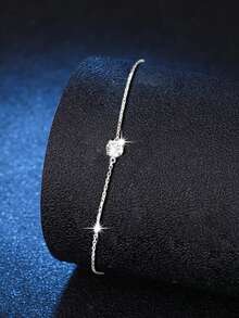 1件S925纯银极简四爪镶嵌立方氧化锆手链，女士清新优雅简约百搭个性化珠宝礼品 - 鑽石 - 查看 6