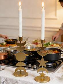 Moon & Star Decorative Candle Holder, Suitable For Taper Candles, Metal Material, Minimalist Style, Creative Design, Candlelight Dinner Prop, Home Decor, Suitable For Hotel, Living Room Decoration, Gift For Friends And Family - one-size - View 9