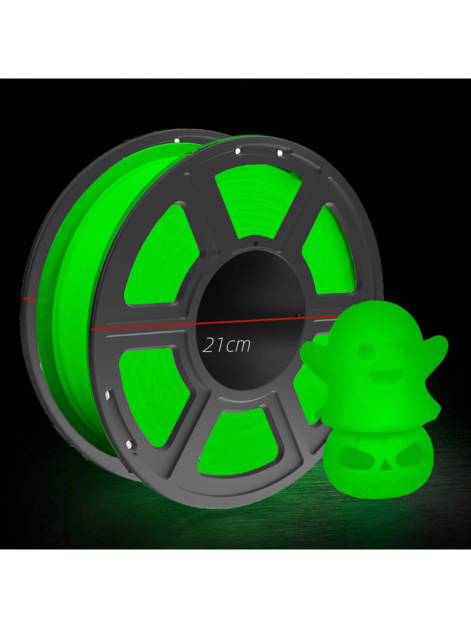 1kg/2.2lbs Spool Of 1.75mm Glow-In-The-Dark PLA 3D Printer Filament, Fluorescent Green, Strong Adhesion, Dimensional Accuracy ±0.03mm - Green - View 1