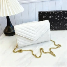 Classic Women's Chain Purse, Envelope Crossbody Bag, Stylish Shoulder Bag, Fashion Small Handbag For Daily Use, Travel & Gift - 白金 - 查看 6