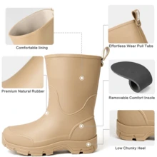 Women's Summer Beige Rain Boots,Waterproof Rain Boots For Men & Women – Beige Mid-Calf Rain Boots, Garden Slip-On Jelly Boots, Lightweight Comfortable Non-Slip Outdoor Work Boots, Ideal For All Seasons Gardening, Farming, Hiking In Rainy & Muddy Conditions - 米色 - 查看 3