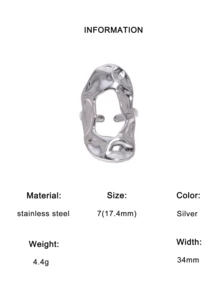 1pc Fashionable Asymmetrical Geometric Gold-Plated Stainless Steel Open Ring, Suitable For Women's Daily, Party And Date Wear