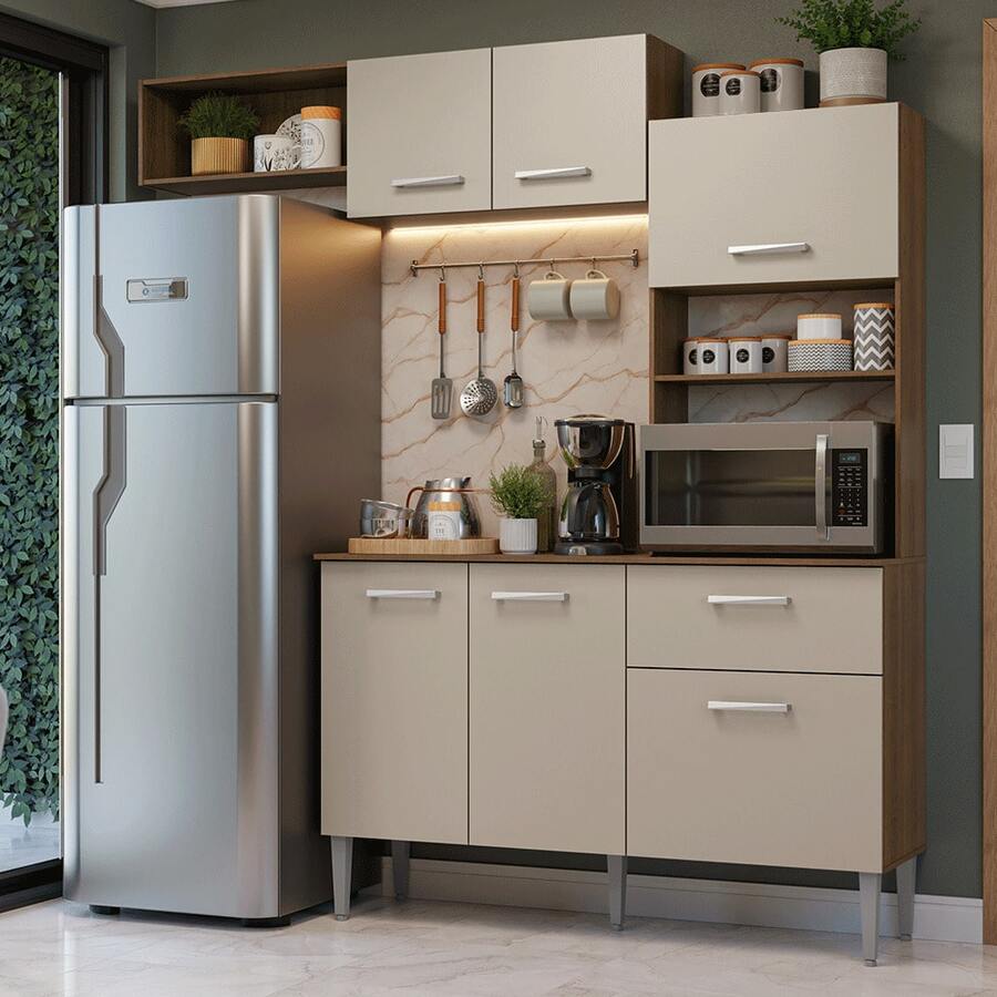 Cocina Integral Completa Modular Madesa Aura 196cm MC 02 - Marrón y Crema - Ver 1