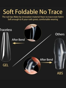 120片/盒 超长透明无缝假指甲片，12种尺寸和3种形状（棺材形/尖头形/方形），通用型，适合家庭DIY美甲和专业美甲沙龙使用 - 彩色 - 查看 3