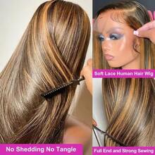 36 Inch Honey Blonde Ombre Lace Front Wig Human Hair Brazilian Virgin Straight Lace Front Wigs Human Hair 250% Density Colored Human Hair Wig 13x4 HD Lace Frontal Wig For Women 4/27 Colored Pre Plucked With Baby Hair - S4/27 - 查看 8