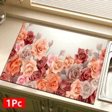 1pc Floral Pattern Absorbent Dish Drying Mat, Home Decor, Suitable For Espresso Machine Surface, Sink Drain Mat, Faucet Pad, Bathroom Cup Mat, Kitchen & Bathroom Accessories - Multicolor - View 13