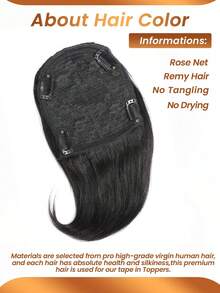 5"*5.5 Large Coverage Hair Topper No Bangs Hairpieces Remy Hair Topper Human Hair 4 Hair Clips In Natural Hair Fringe Hairpiece Straight Topper Wig - Natural Black - View 3