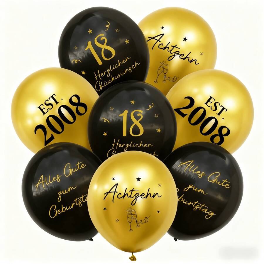20个印有18岁、30岁、40岁、50岁、80岁及相应年份字样的生日庆祝气球，10英寸黑色和金色乳胶生日快乐气球，适合所有年龄段的生日派对装饰和庆祝活动、周年纪念日、家庭聚会和庆祝活动。 - 黑金色 - 查看 1