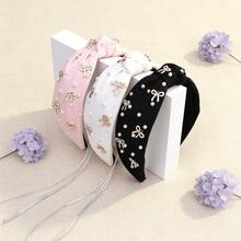 1 Pc/Set Stylish Wide Bow Hairband With A Knotted Design. Fashionable Women's Hair Accessory. Perfect Birthday Or Valentine's Day Gift. - 黑色 - 查看 2