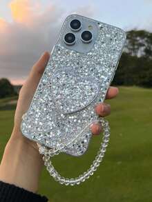 Glitter Heart-Shaped Mirror With Stand, Compatible With Galaxy S24 U/A05/A35/A15/A25/A24/S23 FE/A12345/12345 Series, 14 Pro Max/15/13/12/11/7/8/XS Max/XR Series, Moto G 5G 2022/G Stylus/G Play/Power Series, Couples Phone Case