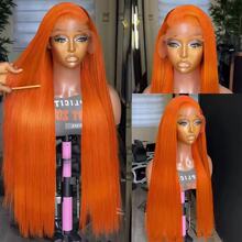 36 38Inch 350# Ginger Orange Lace Front Wig Human Hair Brazilian Virgin Straigth Lace Front Wigs Human Hair 250% Density 350# Colored Human Hair Wig 13x4 Transparent HD Lace Frontal Wig For Women 350# Colored Pre Plucked With Baby Hair - S350 - 查看 6