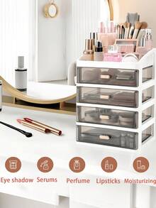 (2-7 Days Must Arrive)1Pc Desktop Cosmetic Organizer, 4 Layer Drawer-Style Cosmetic Storage, Box High-End Dressing Table, Makeup Orginizer, Organziers Storage, Lipstick Skin Care Products Desktop Storage Box Jewelry Storage Rack, Makeup Brush Holder, Drawer Type Dust-Proof Storage Box For Skincare, Nail Supplies, Face  And Brushes, Can Be Used In Bathroom, Living Room, Bedroom And Office To Store Remote Controls, Toothpicks, Chargers, Mobile Phone Cases Lipstick, Eye Cream, Hand Cream, Powder Cake, Eyeshadow, Nail Polish, Storage Space Organizer, Shelf, Makeup Storage Rack, Room Decor, Vanity Accerories, Makeup Bag, Jewelry Organzier, Jewelry Box, Perfume Stand, Jewelry Tray, Drawer Organzier, Perfume Organzier, Vanity Decor, Gift For Valentine's Day Halloween/Christmas Gifts, Back-To-School Season, Gifts For Women, Cruise Essentials, Travel Essential - 彩色 - 查看 5
