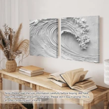 1幅现代墙面艺术海报，2D抽象海浪帆布画，白色海浪装饰画，油画质感海报，适用于客厅、卧室、浴室、办公室的墙面装饰，是理想的乔迁礼物，也适合宿舍、公寓装饰。 - 彩色 - 查看 11