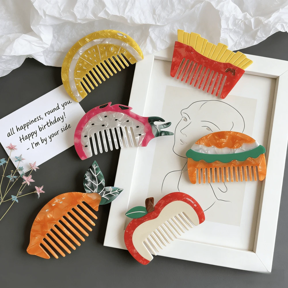 1 pièce Peigne à cheveux design fruit unique, peigne en acétate en forme de crème glacée et de hamburger drôle, multicolore mignon pour femmes, kit de coiffure, outil capillaire, pour salon de coiffure, beauté, voyage essentiel, produits capillaires, soins capillaires, accessoires capillaires, kit d'outils capillaires pour salon de coiffure, beauté à domicile, voyage essentiel, produits capillaires, soins capillaires, brosse à cheveux, accessoires capillaires - Multicolore - Voir 1