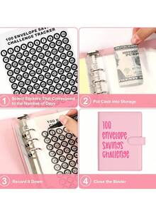 100 Envelopes Money Saving Challenge Binder, Money Saving Challenge Budget Binder With 100 Cash Envelopes, Money Saving Binder With Pre-Numbered Pockets, Easy And Fun Way To Save $5,050, Suitable For Valentine's Day, Ramadan, Back To School, Christmas, Birthdays, Graduations, And Other Occasions