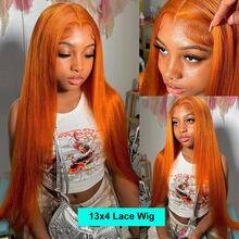 36 38Inch 350# Ginger Orange Lace Front Wig Human Hair Brazilian Virgin Straigth Lace Front Wigs Human Hair 250% Density 350# Colored Human Hair Wig 13x4 Transparent HD Lace Frontal Wig For Women 350# Colored Pre Plucked With Baby Hair - S350 - 查看 4