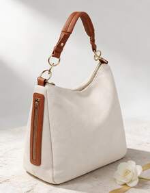 Women's Large Hobo Bag With Modern Finish And Ring Detail - 米色 - 查看 10