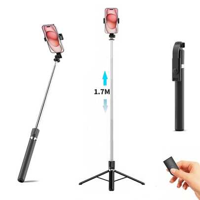 1700mm Wireless Selfie Stick/Tripod, Extendable Foldable Monopod, Compatible With Smartphones, Stable Shooting, Suitable For Live Streaming, With Remote Control, Ideal For Summer Vacation, Travel, Outdoor Activities, Live Streaming