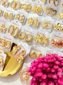 Gold Plated Earrings Kit, Women's Fashion Jewelry, Assorted Models - KIT 4 PAIRS - View 2