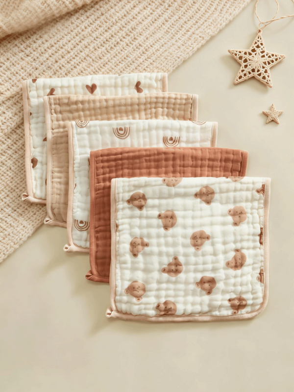 3条装【Oeko-Tex认证】柔软婴儿毛巾，适合儿童日常使用，可用作面巾、围兜或婴儿襁褓毯。