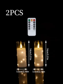 2/3/5件組 閃爍無焰LED蠟燭，內建星星串燈，附遙控器，適用於居家裝飾、婚禮、情人節、桌面中心裝飾 - 無色 - 查看 9