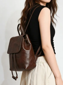 Minimalist Solid Color Backpack, Multi-Functional Drawstring Storage Backpack, Mini Minimalist Bag For Women, Large Capacity, With Laptop Compartment, Portable, Suitable For Women And College Students, Great For Office, University, School And Travel - Multicolor - View 2