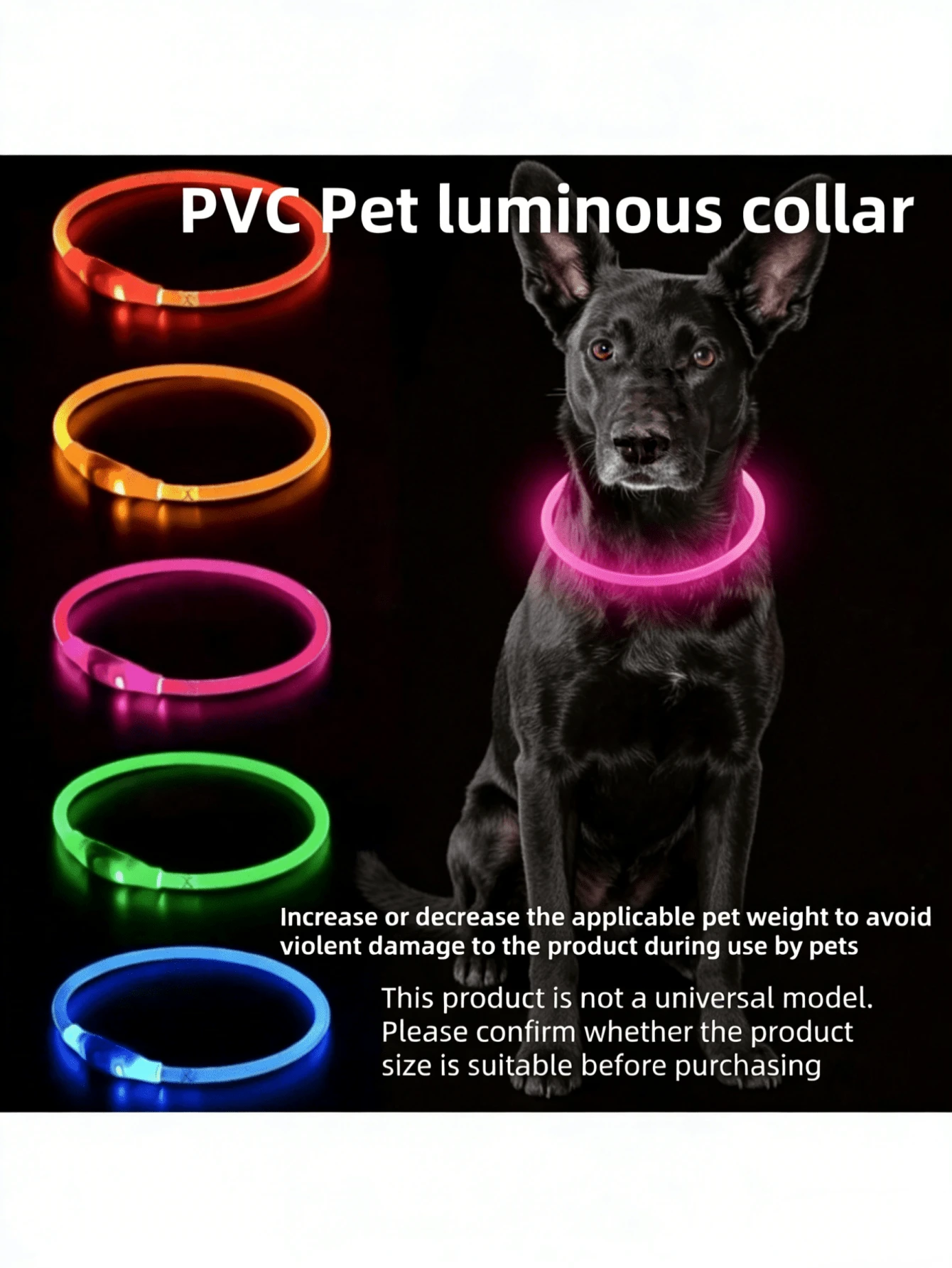 1件 LED充電式發光PVC寵物項圈,3種照明模式,夜間可見,確保寵物活動,適用於小型到大型犬貓,節日氛圍項圈,可調節長度,本產品非通用款,購買前請確認尺寸,請根據寵物實際重量調整適用範圍,以免使用時對產品造成嚴重損壞 - 彩色 - 查看 1