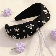 1 Pc/Set Stylish Wide Bow Hairband With A Knotted Design. Fashionable Women's Hair Accessory. Perfect Birthday Or Valentine's Day Gift. - 黑色 - 查看 1