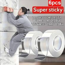 6卷装强力双面纳米胶带套装 - 超强可重复使用粘合剂，移除后不留残胶，适用于PVC、墙面、金属、塑料、木材 - 多用途，可用于艺术创作、海报制作、标牌制作、临时固定、表面粘贴等。