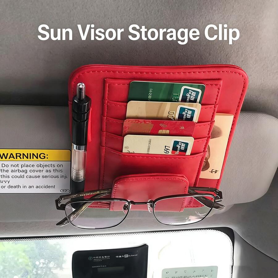 Small Leather Sun Visor Storage Bag For Cars And Trucks, Holds Sunglasses, Cards, Documents, Registration, Driver's License, Insurance Papers, Etc.
