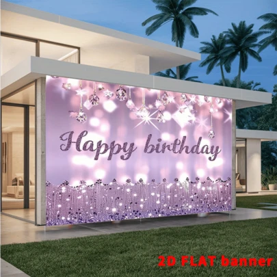 2D平面生日快乐拍照背景道具，生日快乐横幅装饰，生日派对墙面装饰，生日派对背景装饰，生日派对装饰，圣诞节
