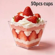 25pcs/50pcs/100pcs 60ml Clear Plastic Parfait Appetizer Cups With Spoons, Mini Square Dessert Bowls For Serving And Tasting