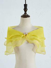 女士多层披肩，新娘手臂遮盖披肩，优雅婚纱罩衫，单领披肩，适合婚礼、派对、宴会等场合，优雅装饰配饰，秋季时尚 - 彩色 - 查看 15