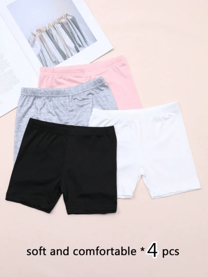 4pcs/Pack Baby Girls' Classic Solid Color Milk Silk Breathable Shorts, Versatile For Daily Wear, Summer