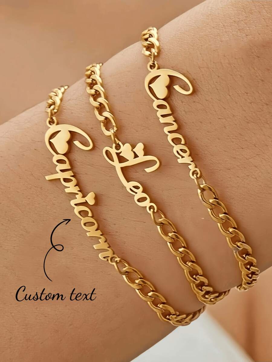 1 Customized Name Bracelet - Stainless Steel Cuban Chain Pendant Bracelet, Personalized Gold/Silver Fashion Accessory Bracelet, Supports Name Text Date Information - Exclusive Jewelry Gift, Suitable For Wives, Mothers, Valentine's Day, Family And Teenagers Commemorative Gift, Easter Holiday Gift