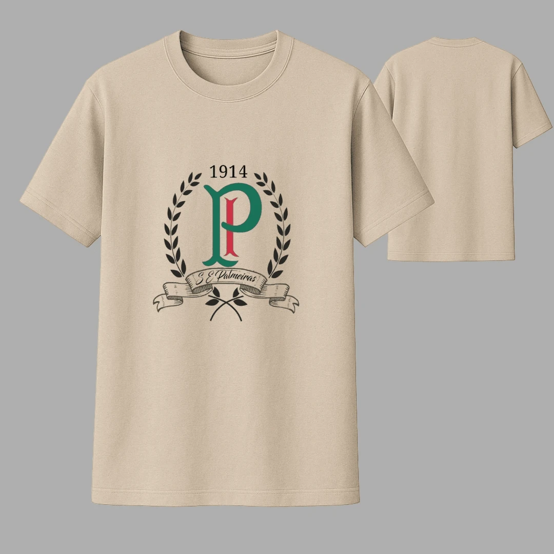Camiseta Camisa Masculina 100% algodão Torcedor Palmeiras P ao G3 Plus Size - Bege - Visão 1