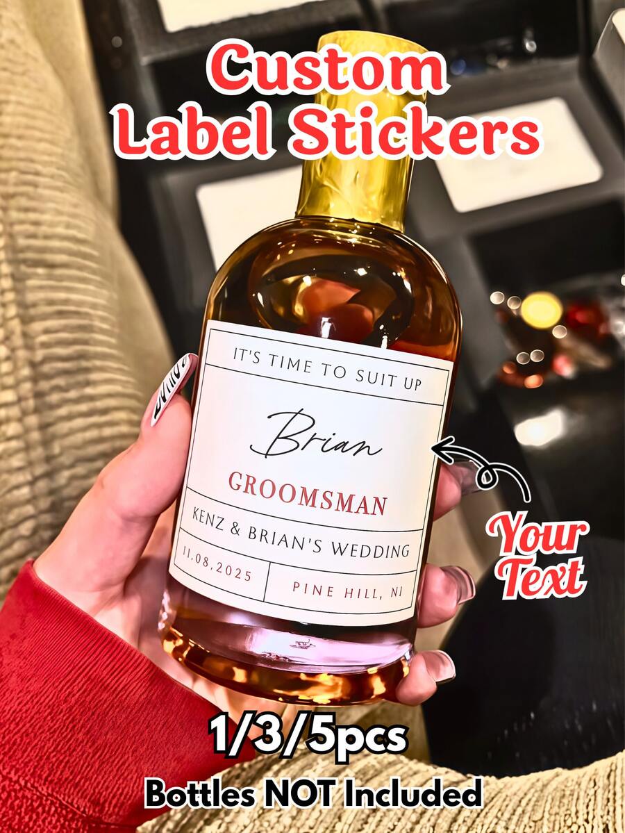 1/3/5张个性化订婚葡萄酒标签,订婚礼物标签,可定制日期/姓名标签,印有新娘伴娘伴郎婚礼字母设计,多种尺寸,葡萄酒瓶贴纸,香槟标签 - 多色2 - 查看 1