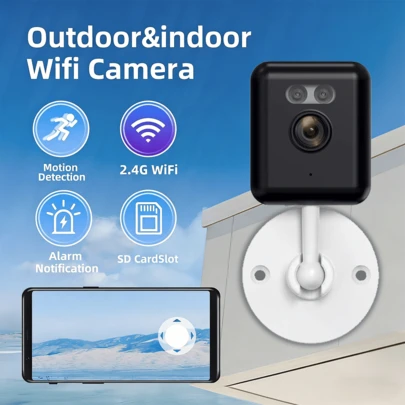 1PC 1080P High-Definition Security Camera, 2.4GHz WiFi Intelligent Security Monitoring Camera, Full-Color Night Vision, Two-Way Audio, AI Motion Detection Alarm, Remote Control, Multi-User Sharing, USB Power Supply, Suitable For Indoor And Outdoor Home Monitoring Cameras.