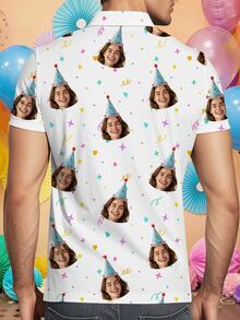 Custom Face Print Men's Polo Shirt | Birthday Party Personalized Photo Tee | Funny Customized Gift For Him - Multicolor - View 2