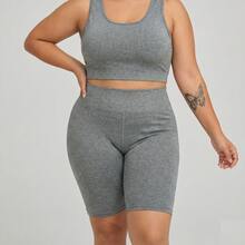 Set Of 3 Women's Plus Size Bermuda Shorts In Supplex, High Waist, Leggings/Fitness/Gym Suit, Sizes GG To G3 - 灰色,藍色和勃根地酒紅色 - 查看 4