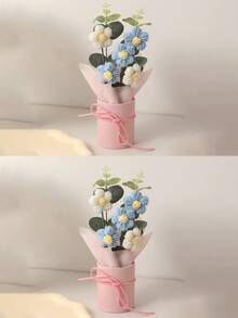 手工编织仿真毛线花束，布艺针织仿真花，含纸质花瓶，5朵钩编毛线花，适合作为礼物送给妈妈、朋友，也适合周年纪念、情人节、生日、家居装饰、毕业典礼、仿真植物、节日礼物/送给家人的最佳礼物。 - 彩色 - 查看 19