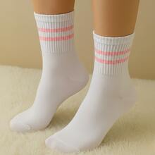 Premium Women's Striped High-Top Socks Set And Unisex Socks Set – Comfort, Style, And Quality For Everyday Wear | Fashion And Performance - Casual Cotton  - All Seasons Socks - 灰/藍/白 - 查看 4