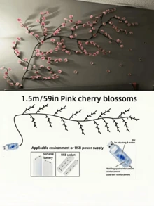 1个144颗LED粉色樱花藤蔓灯，USB供电，8种闪烁模式，柔软可弯曲，适用于家居/仙境花园/房间/墙壁/庭院/节日派对/游戏室/办公室装饰 - 粉色 - 查看 13