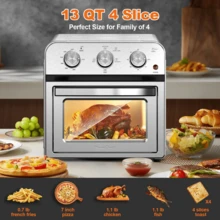 13QT Family Size Air Fryer Toaster Oven Combo, 5-In-1 Multifunctional Convection Countertop Oven, 360° Hot Air Circulation Oil-Free Healthy Cooking, Adjustable Time & Temp, Stainless Steel - US B Type Plug(110-127V) - View 4